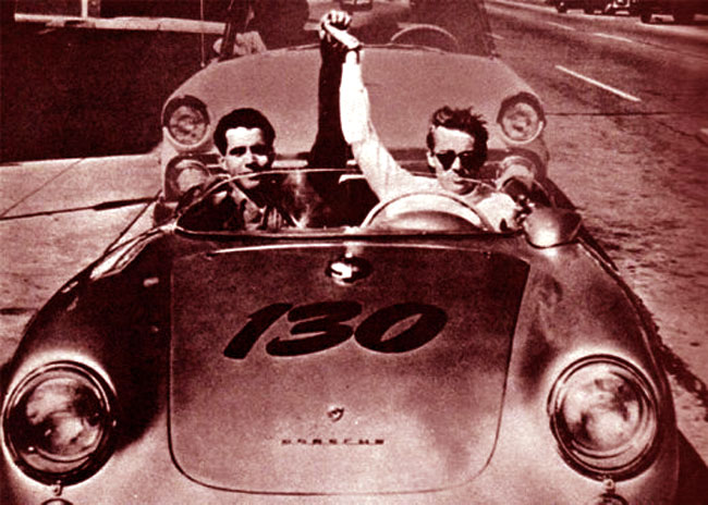 James Dean a bordo della Porsche Little Bastard numero 130