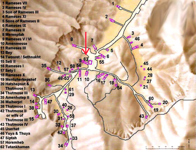 La mappa con le tombe dei faraoni