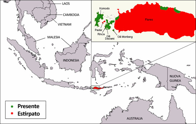 La distribuzione del Varano di Komodo