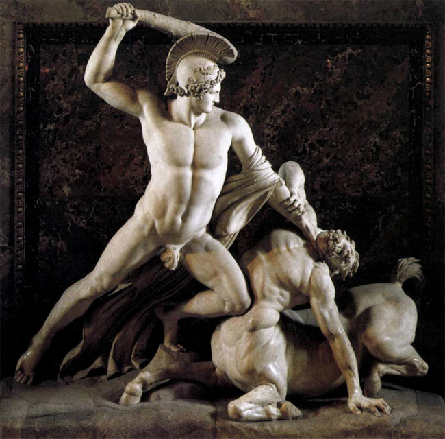 Teseo sconfigge il centauro Eurito