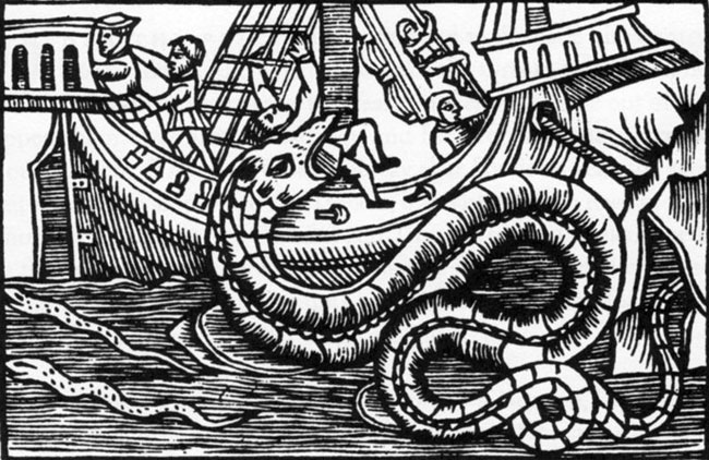 Un serpente marino attacca una nave