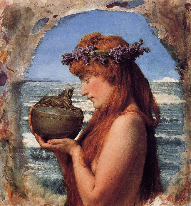 Un dipinto con Pandora e il suo vaso