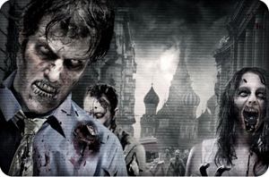 Un'immagine con zombie affamati