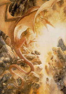 Il dragone dorato dipinto da Alan Lee Il dragone dorato dipinto da Alan Lee