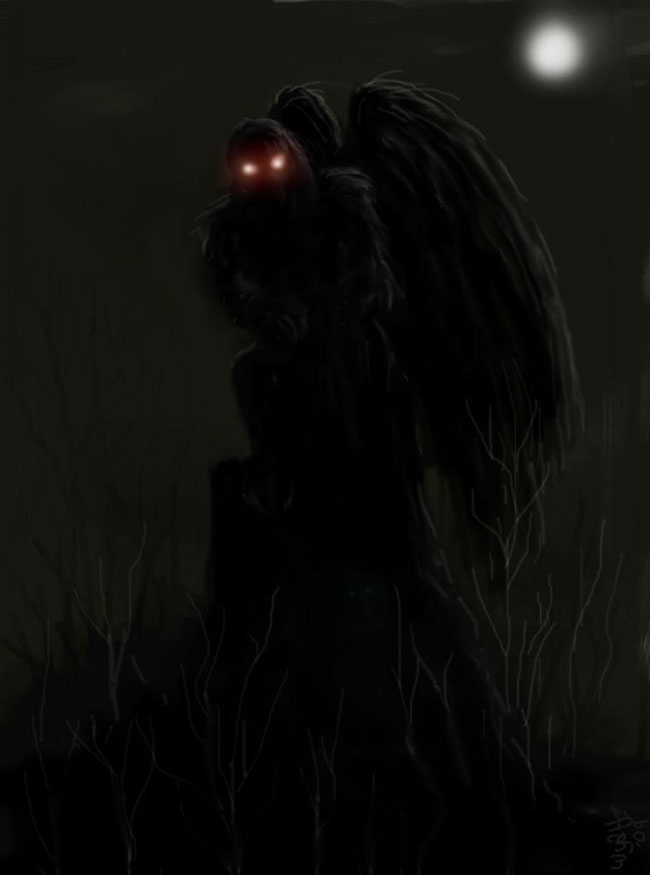 Una illustrazione del Mothman (Uomo Falena)