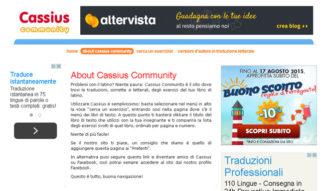 Un'immagine della home page di Cassius Community