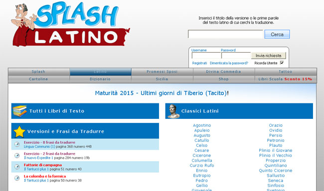 Un'immagine della home page di Splash Latino