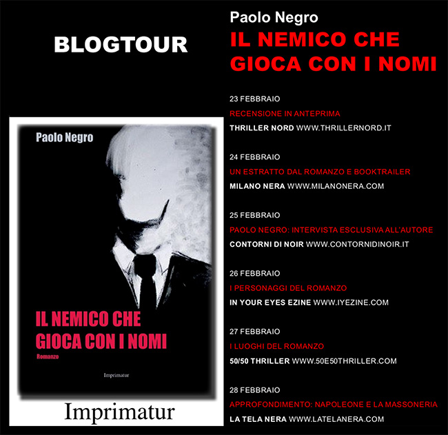 La locandina del blog tour di Il nemico gioca con i nomi