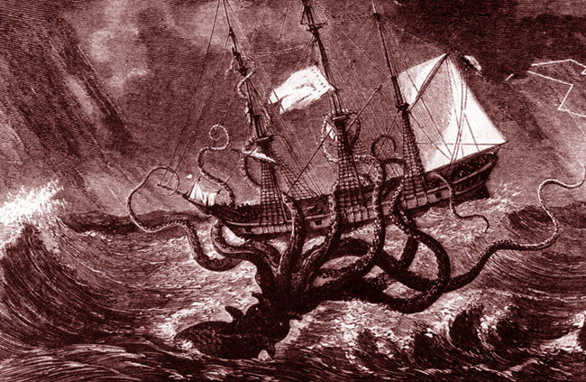 Un Kraken in una incisione antica